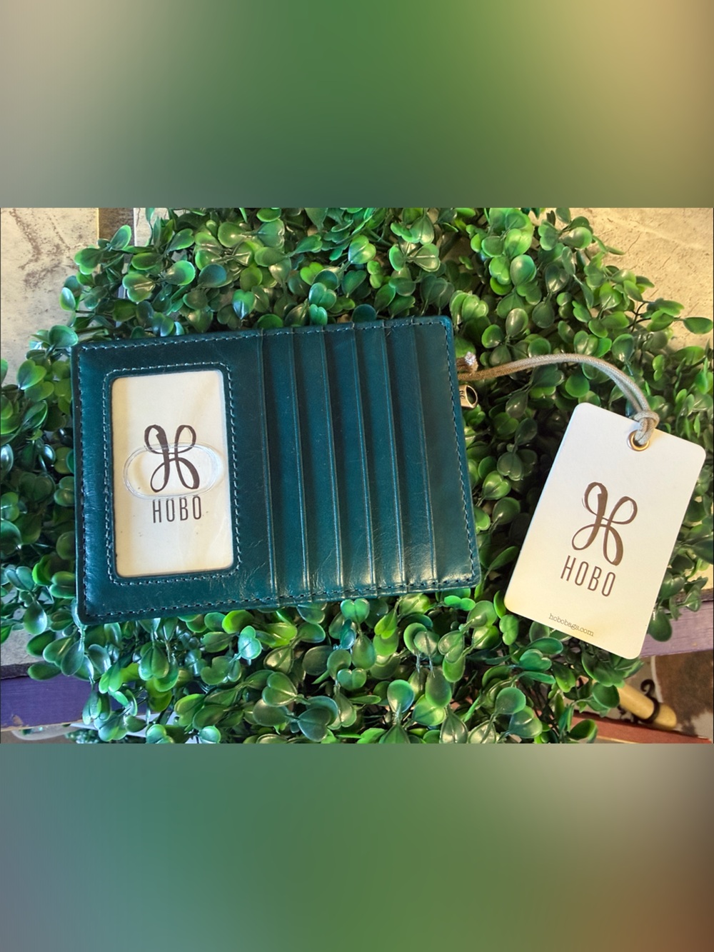 HOBO Teal Leather Cardholder Wallet with ID Window